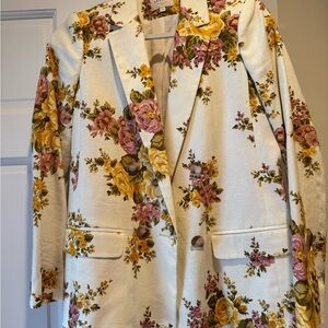 Sezane Yellow and White Floral Blazer